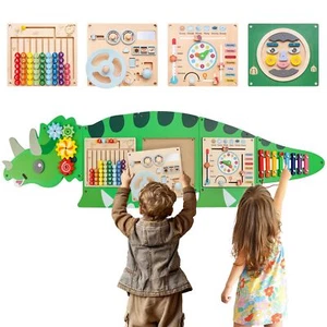 Montessori Busy Board Dinosaur Educational Toy, 4 Interchangeable Wooden Sens... - Picture 1 of 7