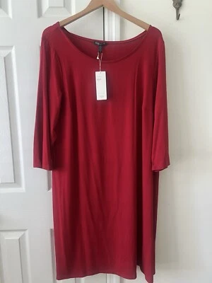 Eileen Fisher 尺寸 1X 全新 带标签 红色芭蕾领 纤维胶球衣 换装连衣裙 — 第 1/4 张图片