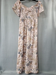 Nevena Rae Pink Floral Maxi Dress Smocked Top Short Sleeve Size M - Picture 1 of 14