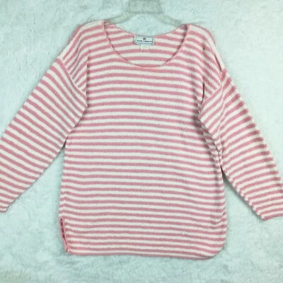 Винтажный женский свитер Maggie Lawrence 90-е трикотажная полоса розовый белый пуловер L - Изображение 1 из 4