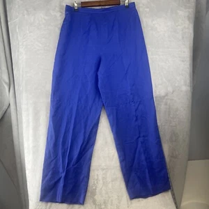 Coldwater Creek Wide Leg Pants Women's Sz 16 Linen Blend Elastic Waist Blue EUC - Picture 1 of 14