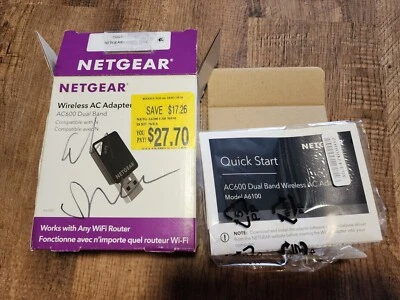 NETGEAR AC600 Dual Band Wireless AC Adapter Model Number A6100 Open Box - Image 1 of 2