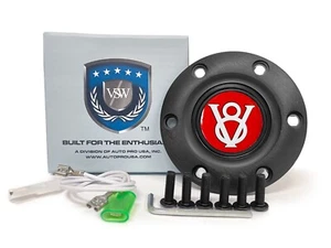 Botón de bocina de aluminio negro de 6 pernos con emblema de gel Red Hot Rod V8 - Imagen 1 de 6
