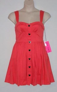 NUEVO CON ETIQUETAS $128 BETSEY JOHNSON Vestido sin mangas con botones de corazón línea A, tallas 8 10, melón - Imagen 1 de 5