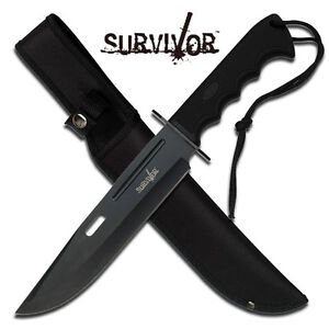 Survivor 13" Black 3MM Blade with Rubber Coated Plastic Handle Bowie Knife New