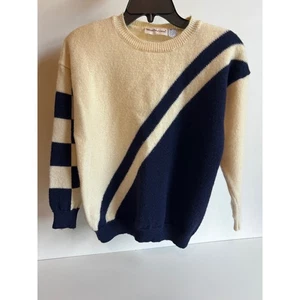 Vintage Weathervane Wool Sweater Cream Navy Blue Checkered Block Large - Picture 1 of 8