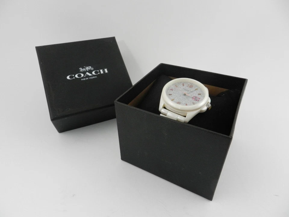 COACH 14503939 Greyson Silver Glitter Dial Soft Pink Ceramic Band Women's Watch