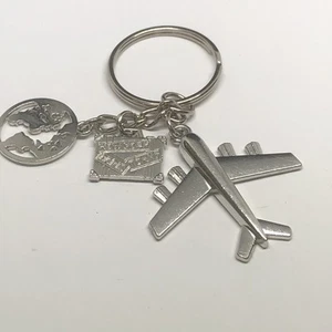 Weltreise Flugzeug Schlüsselanhänger Schlüsselring Kette Charms - Bild 1 von 6