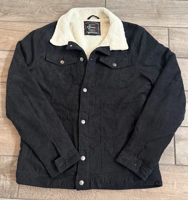 Beautiful Giant Sherpa Lined Corduroy Jacket Men’s Lg Black Coat EUC Free Ship! - Image 1 of 4