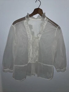 Vintage Retro Damen Bett Jacke Oberteil transparent Chiffon Biesen Rüschen 22 "flach unter - Bild 1 von 15