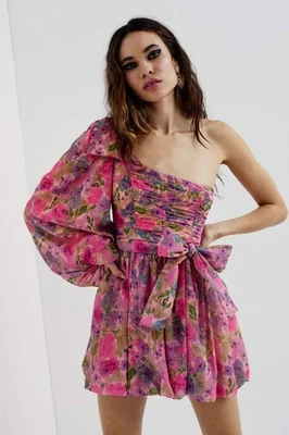 FOR LOVE & LEMONS $390 One Shoulder Mini Floral Bubble Annie Dress Size Small - Image 1 of 4