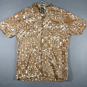 Volcom Shirt Mens XL Brown White Classic Fit Aloha SS Floral Hawaiian Button Up - Picture 1 of 9