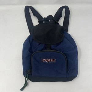Jansport USA Made Mini Backpack 90s Bag Logo Blue Rucksack Drawstring Vintage - Picture 1 of 6