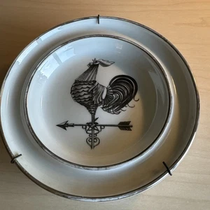 Lamberton Scammer Alvin Handmacher Signed Rooster Weathervane Double Well Dish - Picture 1 of 12
