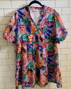 Anthropologie THML Batik Style Floral Babydoll Dress Size L - Picture 1 of 21