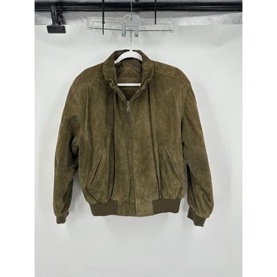 Preston York Mens Old Money Suede Bomber Jacket Size M Olive Minimalist Classic - Image 1 of 4