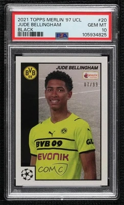2021 Topps Merlin's Heritage 97 UCL Black /99 Jude Bellingham #20 PSA 10 GEM MT - Image 1 of 2