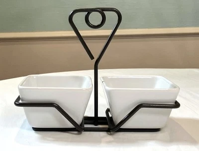 Pampered Chef Simple Additions White Square Serving Dipping Bowls Caddy Set - Image 1 of 3