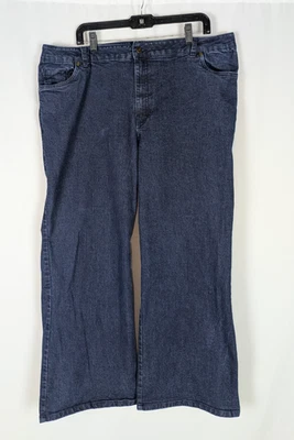 Jeans jeans feminino 24/7 22W azul perna larga cintura alta elástico macio denim - Imagem 1 de 4