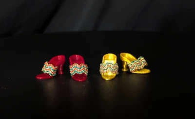2 Pr Christmas Gold Red Doll Shoes Lot fits Barbie Handmade Custom Steffi Teresa - Image 1 of 4
