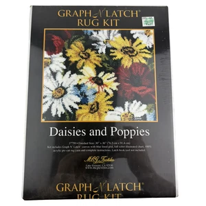 Graph N Latch Hook Rug Kit Daisies and Poppies 30 x 36 New 37759 Sealed Vintage - Picture 1 of 8