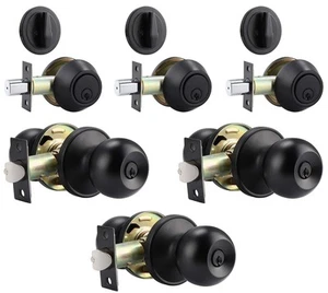 3 Pack Entry Door Knob and Single Cylinder Deadbolt Combination Set, Keyed Al... - Picture 1 of 8
