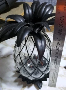 Glass Pineapple LED Candle Holder Light Lamp W/Black Metal Swinger Symbol Sexy - Picture 1 of 6