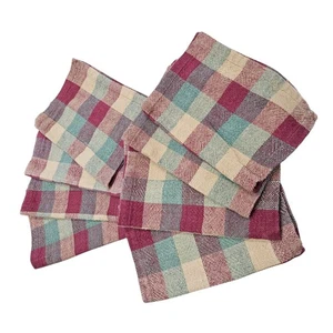 Pottery Barn Placemats Set of 8 Cotton Woven Plaid Burgundy Teal Beige Country - Picture 1 of 8