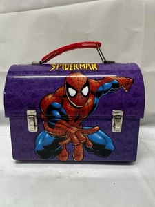 2001 SPIDER-MAN & VILLIANS MARVEL COMICS SCATOLA DI LATTA METALLO LUNCHBOX ARROTONDATO - Foto 1 di 6