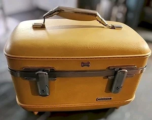 Vtg 60s Yellow American Tourister Train Case Luggage Tray - Picture 1 of 9