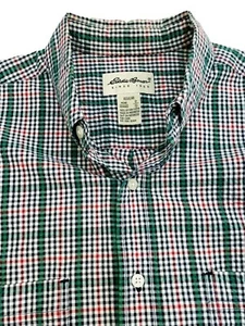 Eddie Bauer Men's Shirt Size L Green Button Front Plaid Check Short Sleeve - Picture 1 of 5