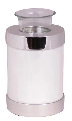 Small  Tealight Urn For Ashes White & Silver For Child/Pet Funeral Memorial Urn  - Image 1 of 4