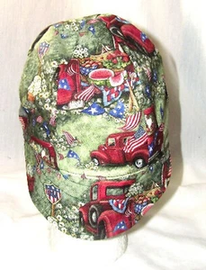Patriotic Truck & Flags Welder Cap 7 3/8 - Picture 1 of 1