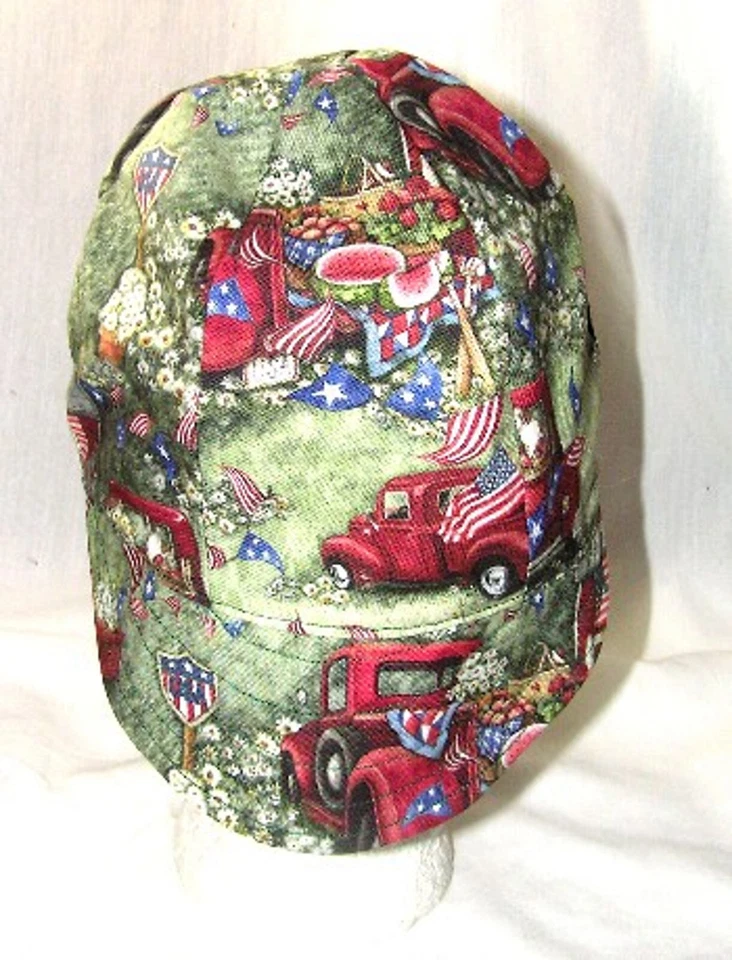 Patriotic Truck & Flags Welder Cap 7 3/8 - Image 1 of 1