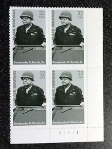 1997USA #3121 32c Benjamin Davis Sr - Black Heritage - Plate Block 4 Mint - Picture 1 of 3