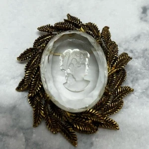 Große umgekehrte geschnitzte Glaskamee viktorianisches Blatt Halskette Brosche Schmuck Anstecknadel - Bild 1 von 6