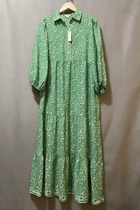 Nuevo con etiquetas Maxi Vestido Max Studio Mujer Manga 3/4 Cuello Botón Niveles Talla S Verde Geo - Imagen 1 de 15