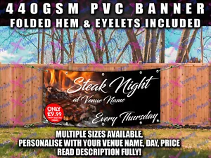 PERSONALISED STEAK NIGHT BANNER SIGN SIGNS Outdoor PVC PUB, RESTAURANT, CAFE BAR - Picture 1 of 8