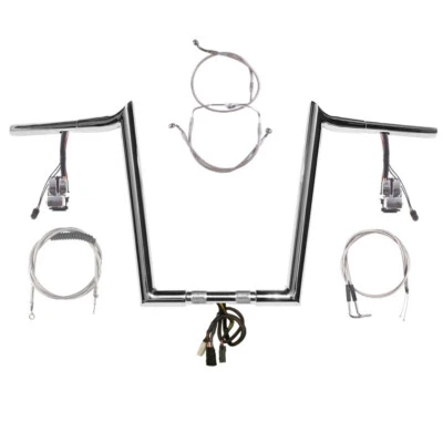 1 1/4" Chrome 14" Prewired Hooked Bar Kit 1996-2006 Harley Road King wCruise - Image 1 of 2