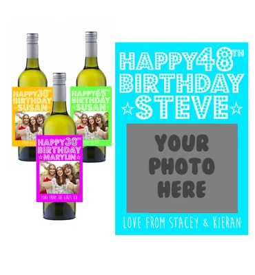 Wine bottle sticker label personalised custom photo 30th 40th 50th birthday gift