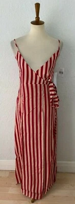 Flynn Skye Womens Anderson Striped V-Neck Maxi Wrap Dress Ruby Slipper Size M - Image 1 of 3