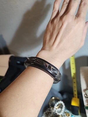 ALEXIS BITTAR  Black Hinged Lucite Metal Bangle Bracelet   - Image 1 of 4