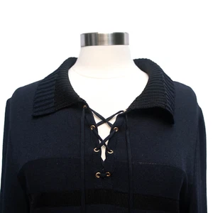 St. John Womens Santana Knit Dress Size L Blue Midi Multi-Patern Nautical Chic - Picture 1 of 15