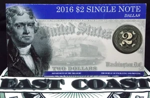 Billete único de $2 2016 *Dallas* moneda billete FRN BEP Departamento del Tesoro ECC&C - Imagen 1 de 5