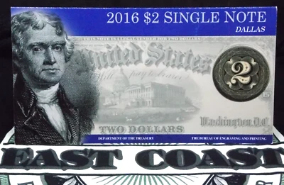 2016 $2 Single Note *DALLAS* Currency FRN Note BEP Department of Treasury ECC&C - Image 1 of 4