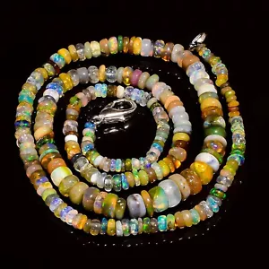 Natural Multi Ethiopian Opal Rondelle Smooth Beads 3X2 5X3mm Necklace 17" A-5533 - Picture 1 of 3