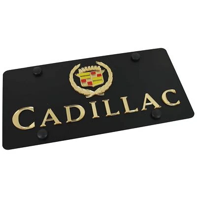 Cadillac Classic Dual Logo License Plate (Gold on Black) - Image 1 of 4
