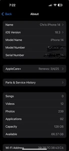 iPhone 14  w/Tiktok installed. Includes AppleCare+ - Picture 1 of 6