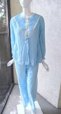 JUEGO DE PIJAMA VINTAGE AÑOS 50 60 ESTRELLA DE CINE BEBÉ ACETATO AZUL TALLA MEDIANA HECHO EN EE. UU. Foto 1 de 4