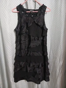 Girls Black Ruffled Dress Size 14 With Decorative Beaded Neckline - Picture 1 of 6